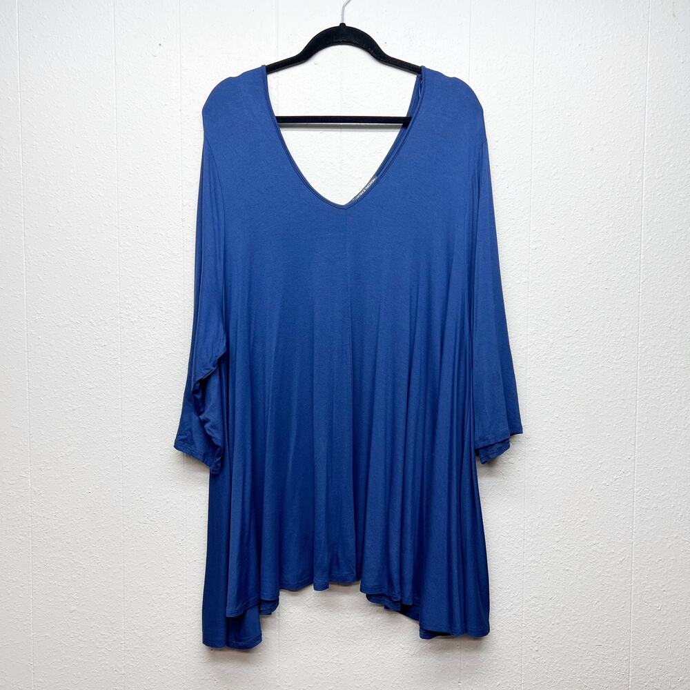 Chelsea & Theodore V-Neck Slouchy Top Womens 3X Stretch Longline Long Sleeve